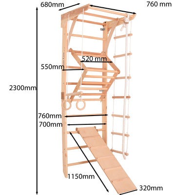 Sprossenwand Kinder 3 aus Holz mit Rutschbrett – weitere Produktansicht 2 – RINAGYM