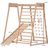 Indoor Klettergerüst für Kinder & Erwachsene – Sprossenwand, Hangelleiter, Kletternetz – RINAGYM Heim-Fitnessgerät (Classic) (Ohne Lackierung/Ungefärbt/Natur)