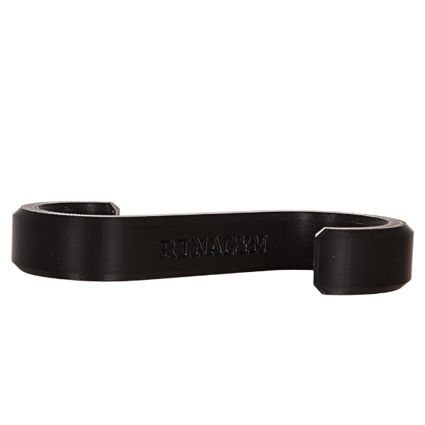 RINAGYM S-Haken schwarz 13 cm – Detailansicht des hochfesten Kunststoffs mit Logo