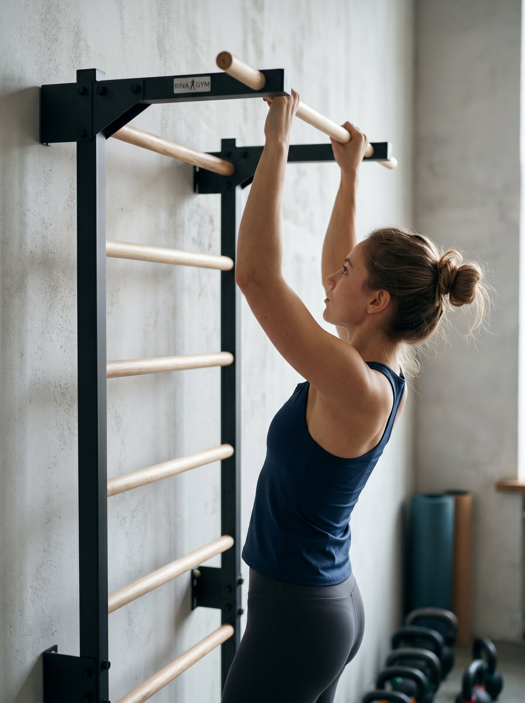 Sprossenwand STEEL PURE Graphit mit Klimmzugstange – weitere Produktansicht 21 – RINAGYM