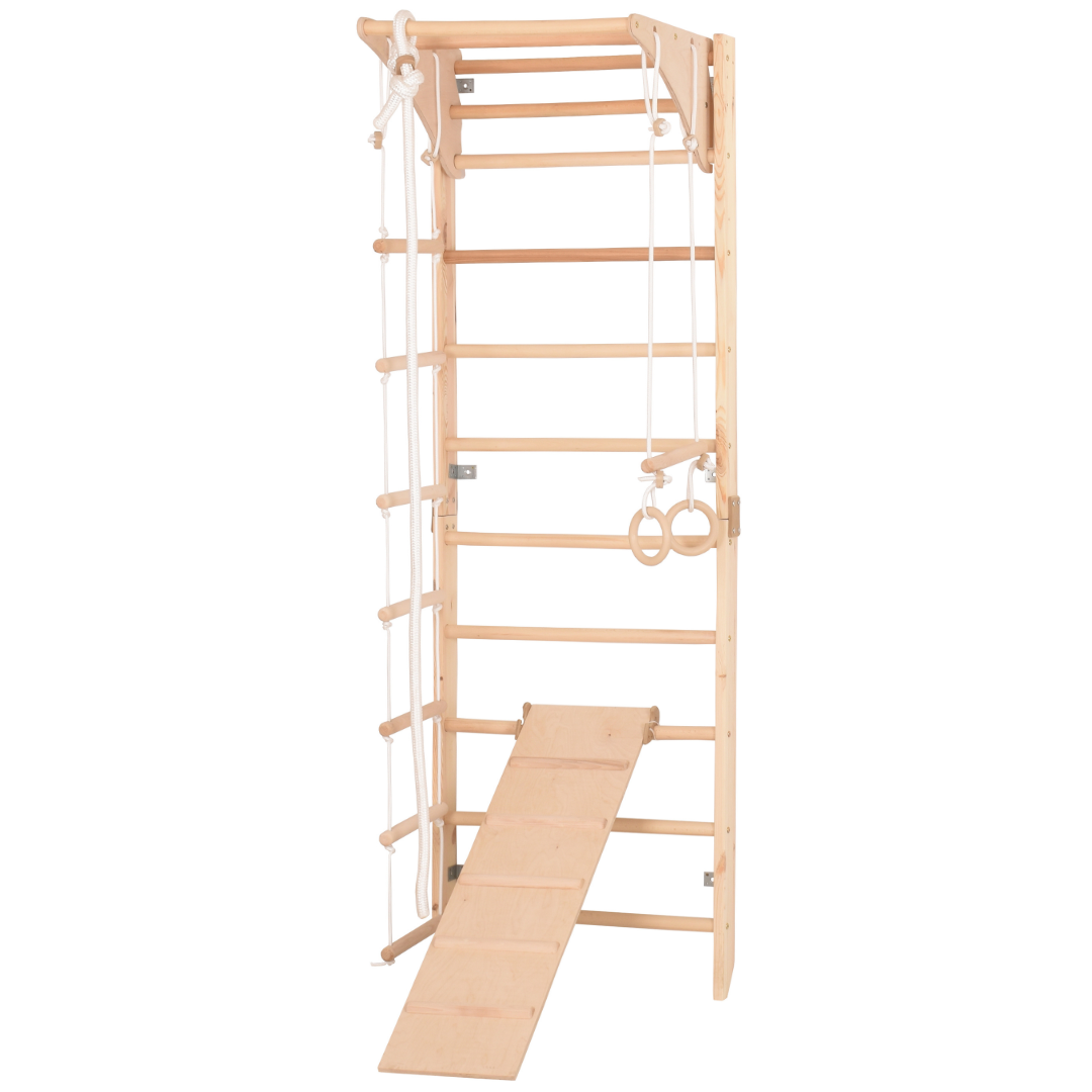 Sprossenwand Kombi 3 aus Holz mit Rutschbrett – weitere Produktansicht 5 – RINAGYM