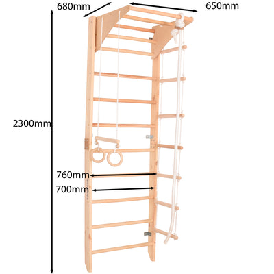 Sprossenwand Kombi 2 aus Holz mit Klimmzugstange – weitere Produktansicht 2 – RINAGYM