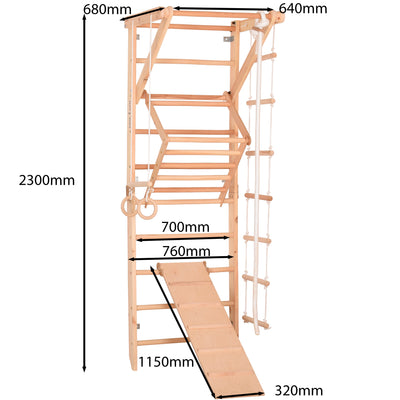 Sprossenwand Sport 3 aus Holz mit Rutschbrett – weitere Produktansicht 2 – RINAGYM