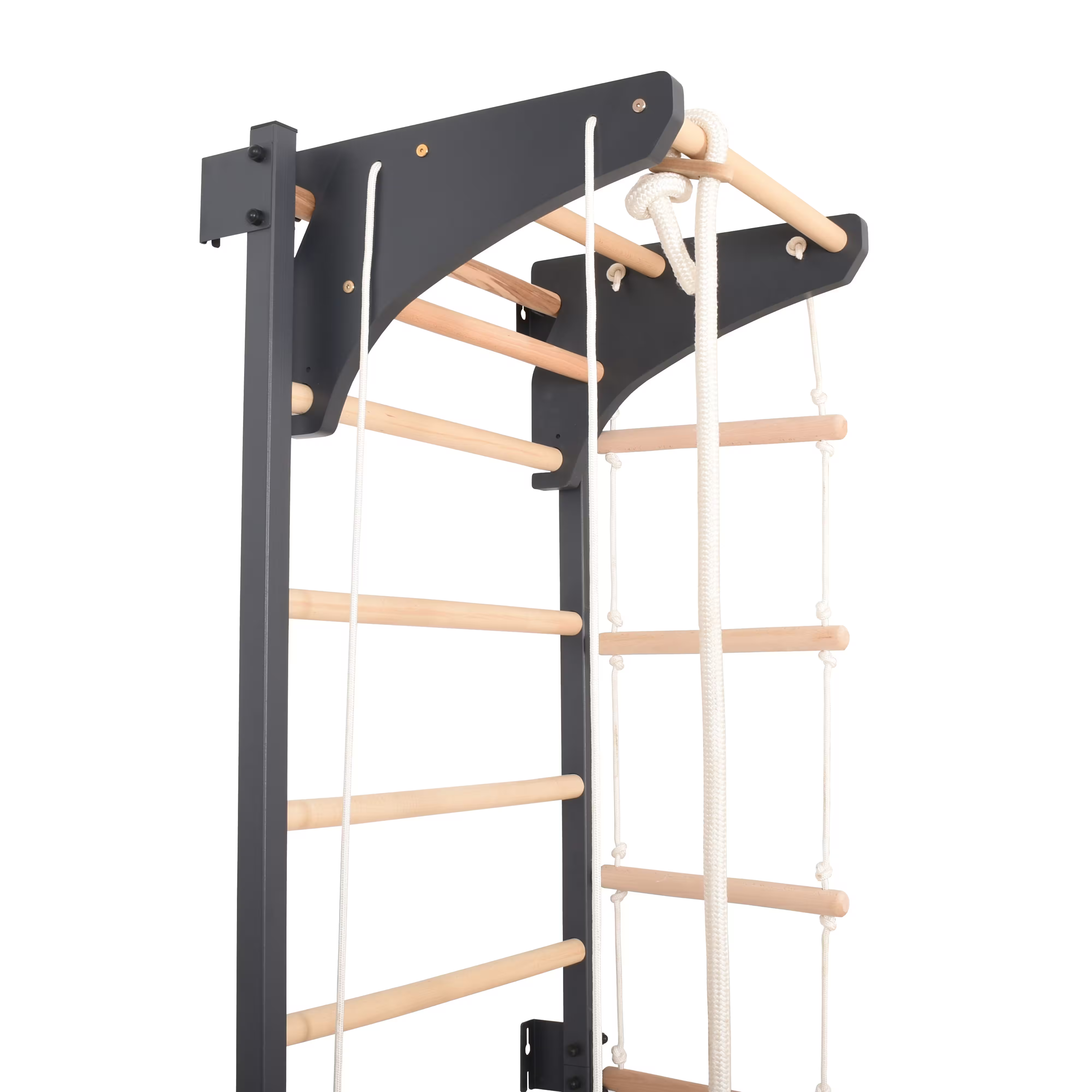 Sprossenwand STEEL KOM 2 Graphit mit Turnringen & Strickleiter – weitere Produktansicht 5 – RINAGYM