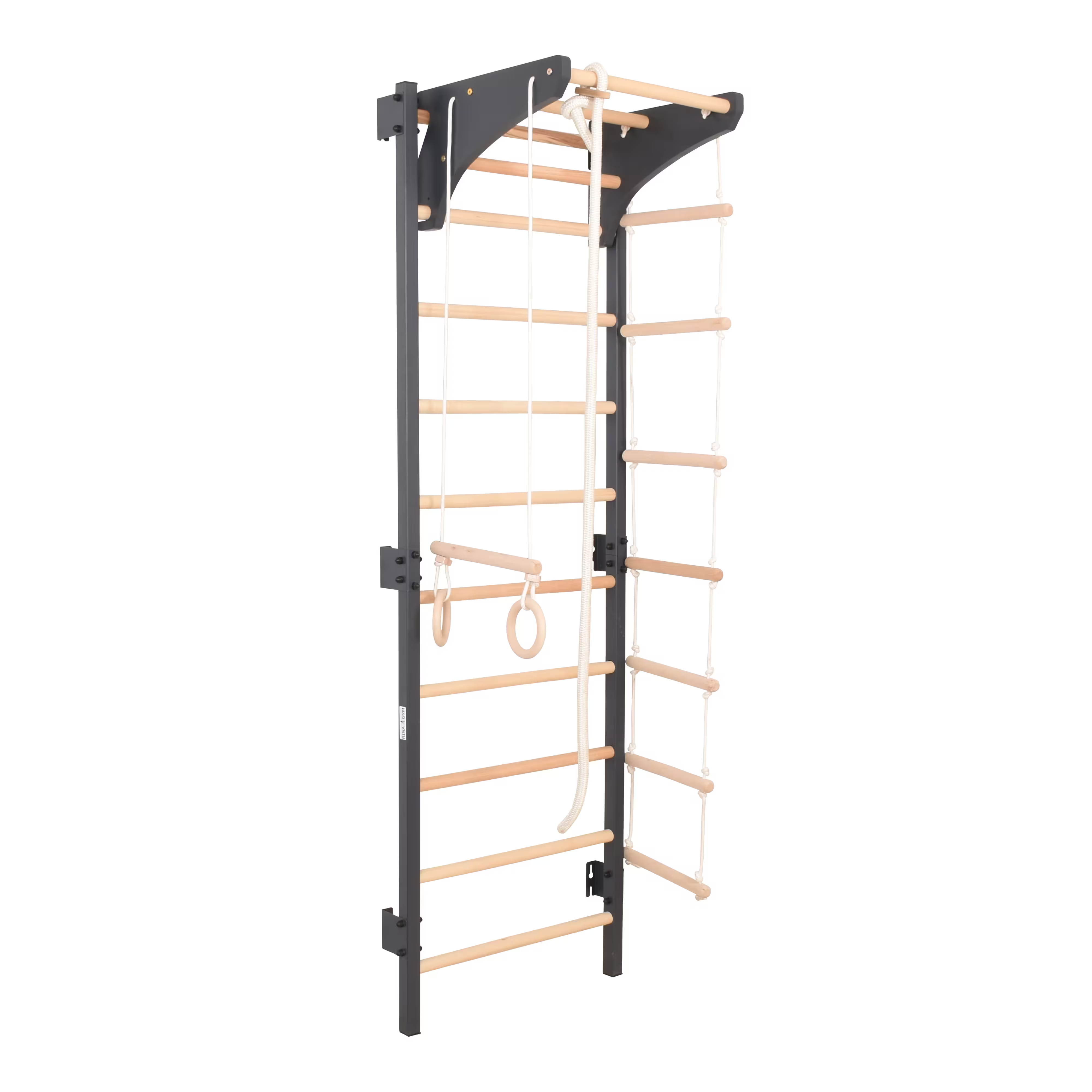 Sprossenwand STEEL KOM 2 Graphit mit Turnringen & Strickleiter – RINAGYM