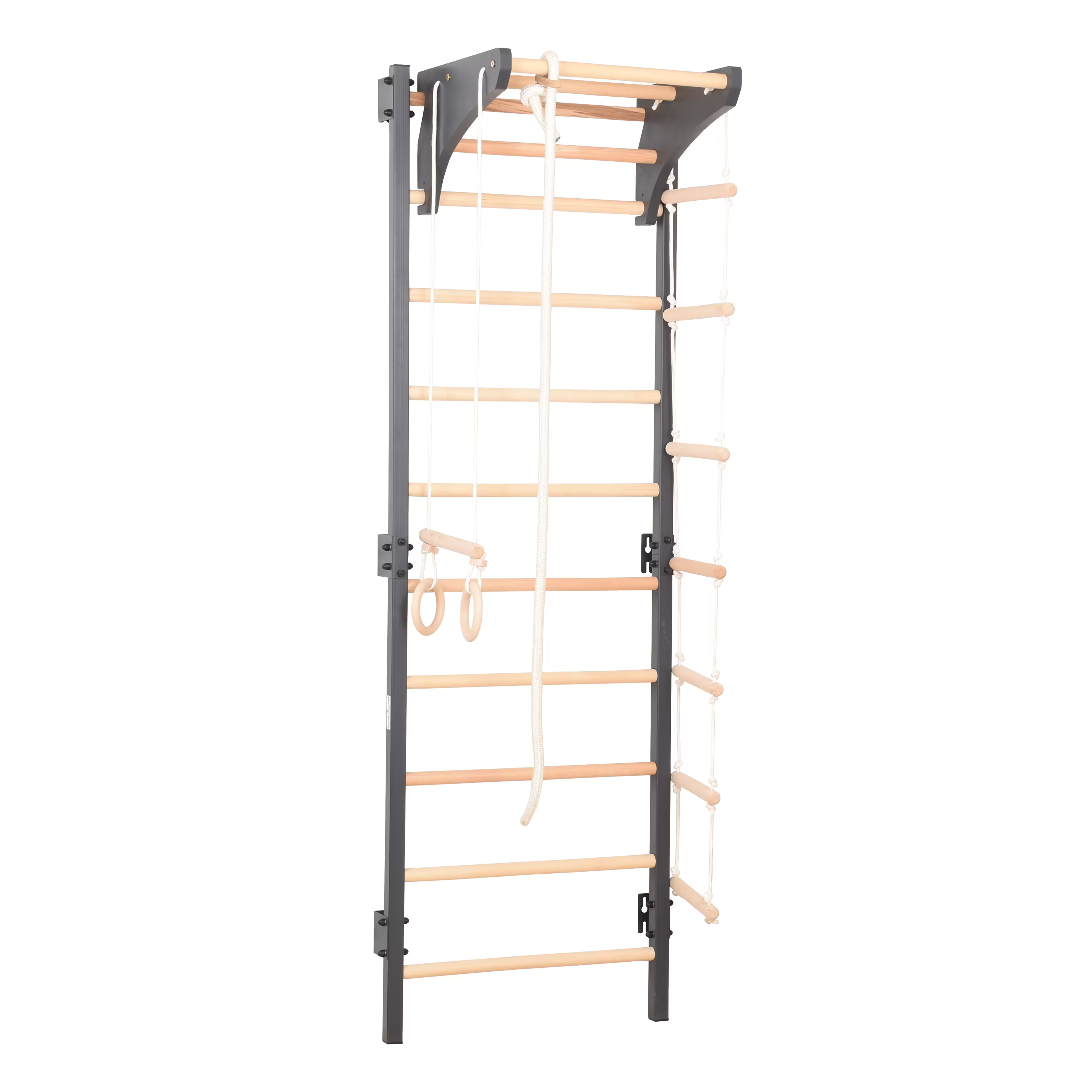 Sprossenwand STEEL KOM 2 Graphit mit Turnringen & Strickleiter – weitere Produktansicht 8 – RINAGYM