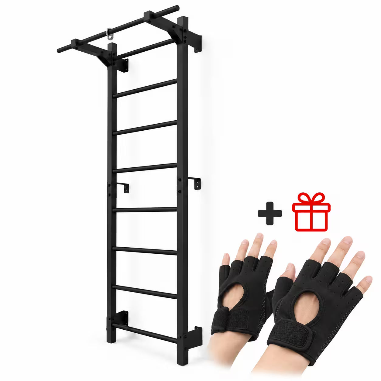 Metalen wandrek RINAGYM Steel M 213 cm met optrekstang, zwart